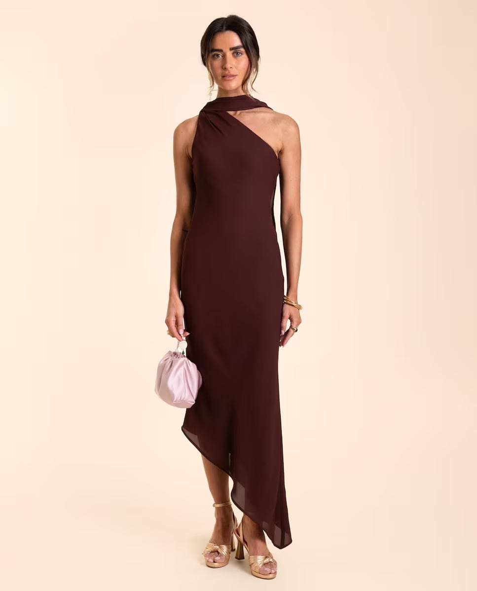 Vestido midi asimétrico con fular