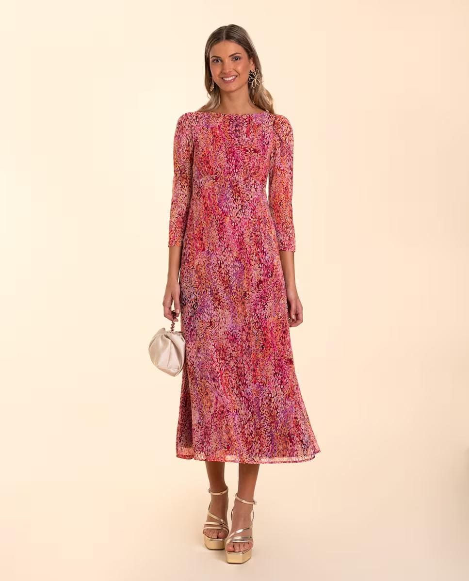 Vestido midi estampado con manga larga