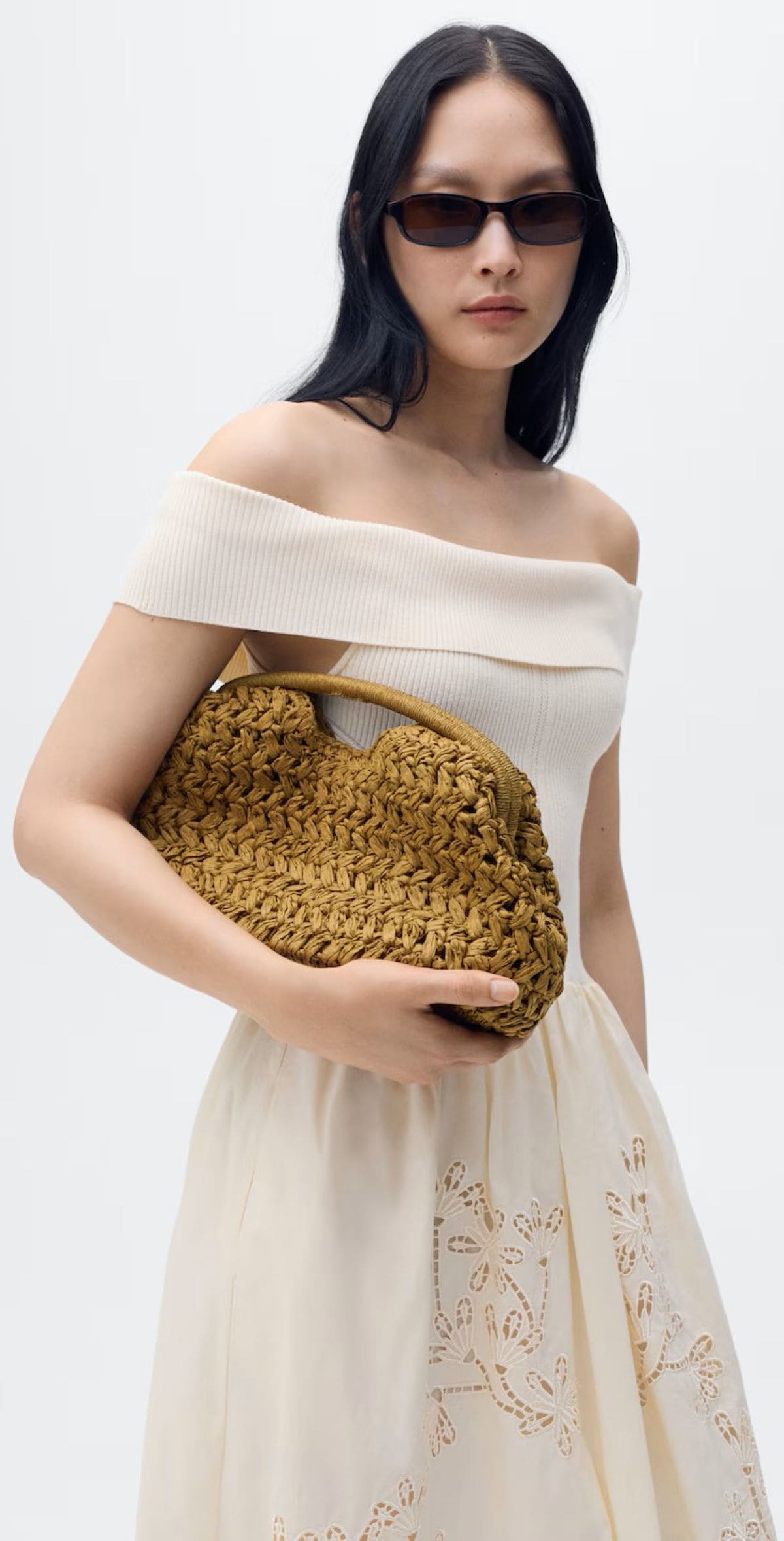 Vestido combinado de detalles bordados de Mango