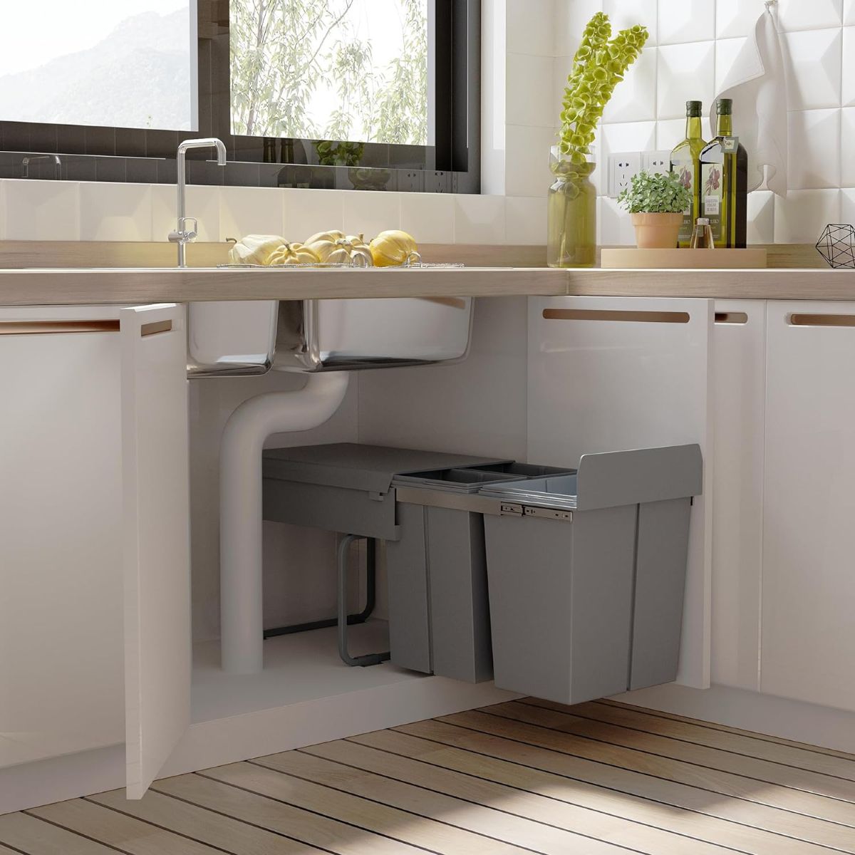 Cubo de basura extraíble con 3 contenedores HOMCOM de Amazon