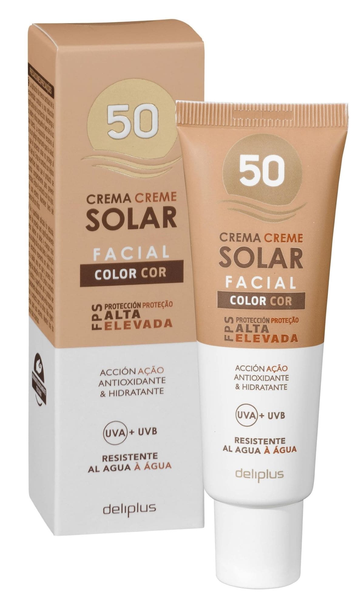 Protector solar facial con color en crema FPS 50 Deliplus