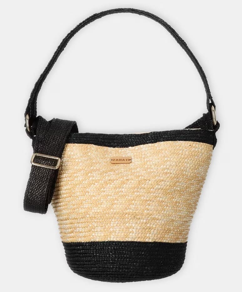 El bolso hobo Pepa L de paja en natural con detalles negros de Zahati en El Corte Inglés