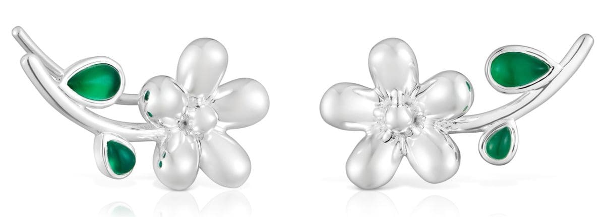 Pendientes trepadores de plata y calcedonia verde Daisy de TOUS