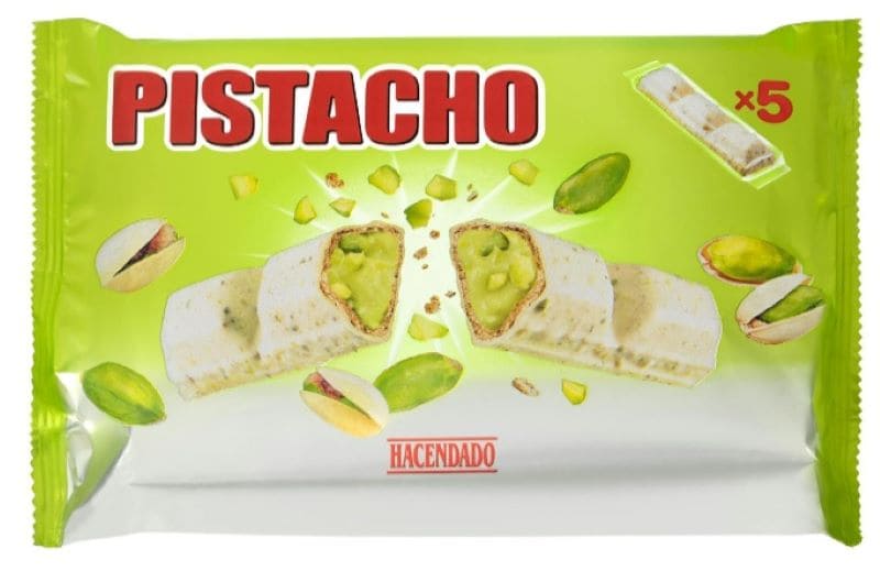 Barritas de barquillo con relleno y cobertura de pistacho
