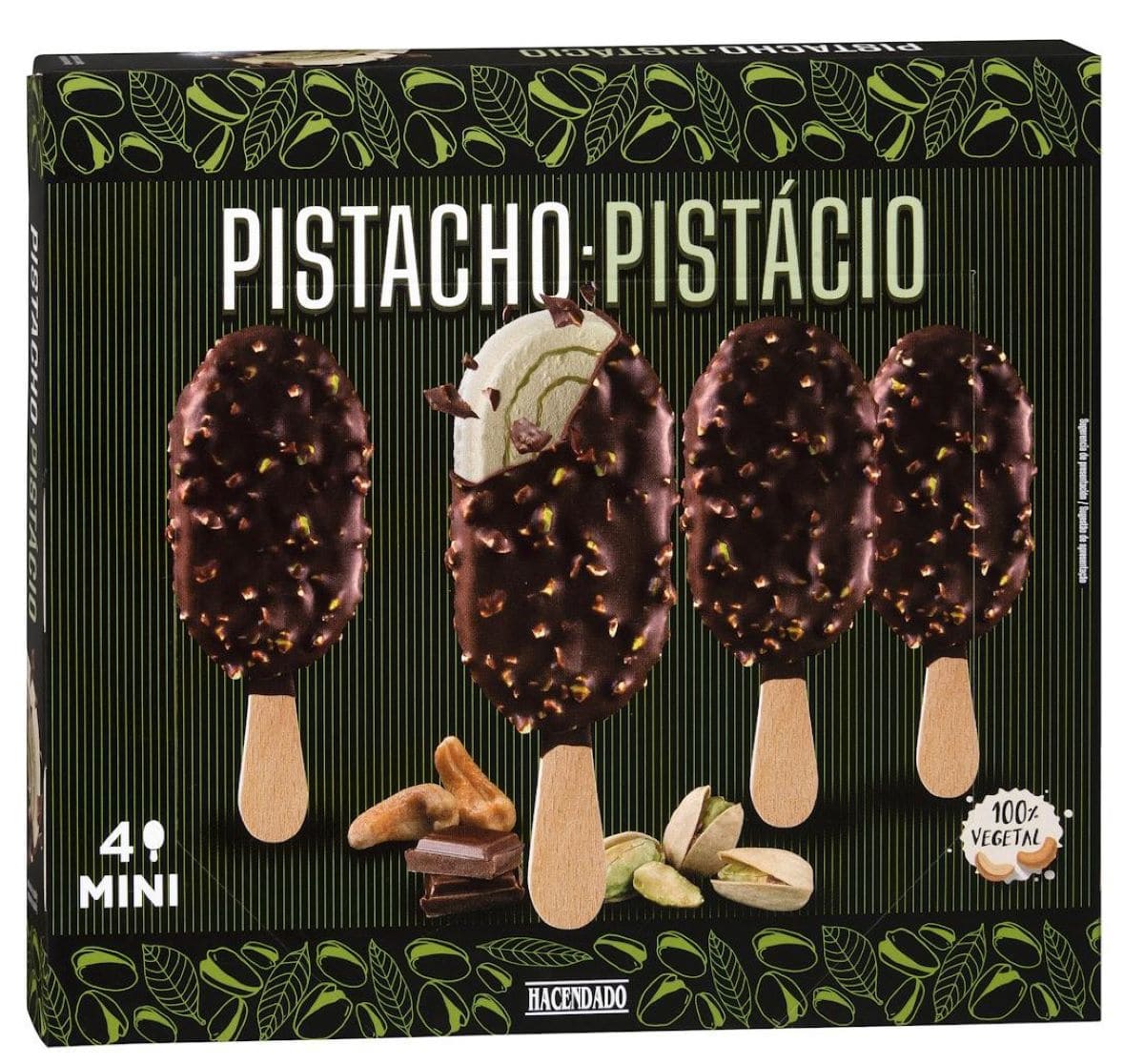Helado vegetal mini a base de anacardo con crema de pistacho Hacendado