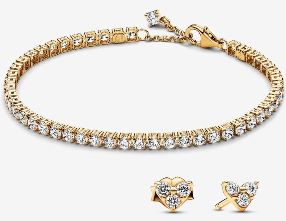 Conjunto de regalo de pendientes y pulsera tenis brillante de Pandora