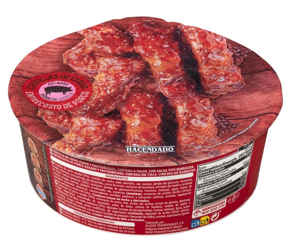 Costillas de cerdo a la barbacoa cortadas Hacendado