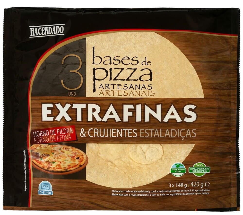 Bases de pizza artesanas extrafinas y crujientes Hacendado