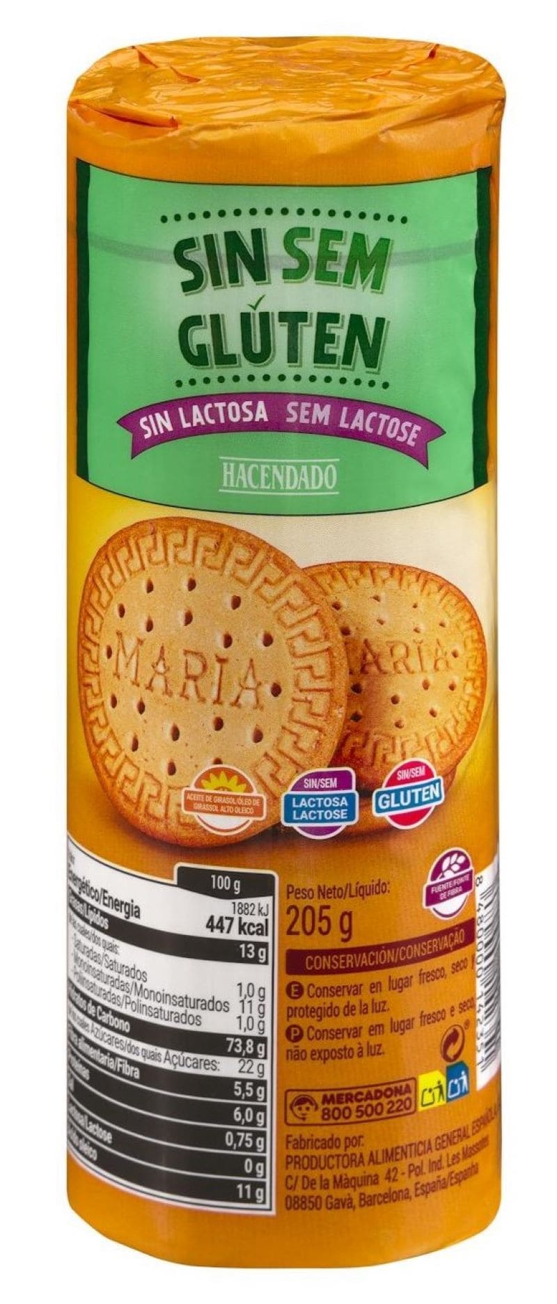 Galletas María sin gluten y sin lactosa Hacendado