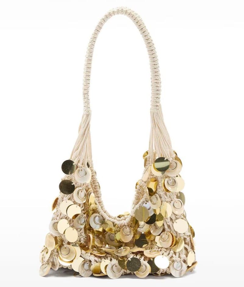 Bolso de fiesta de malla macramé con lentejuelas en liso
