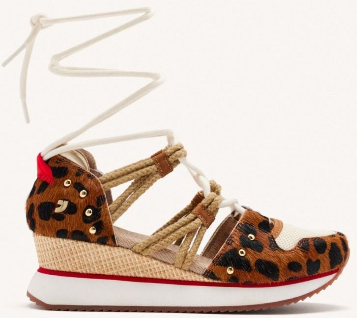 Zapatillas abiertas de piel de leopardo y cuña rafia Gioseppo Kewaskum