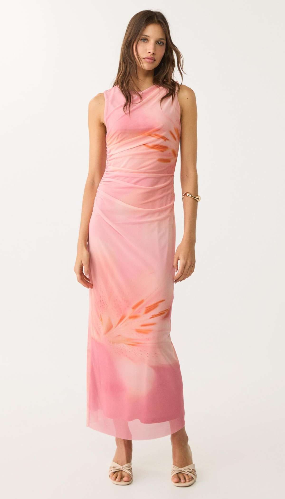 Vestido midi estampado tul de Stradivarius