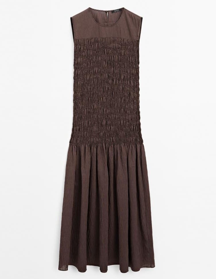 Vestido largo vuelo detalle fruncido