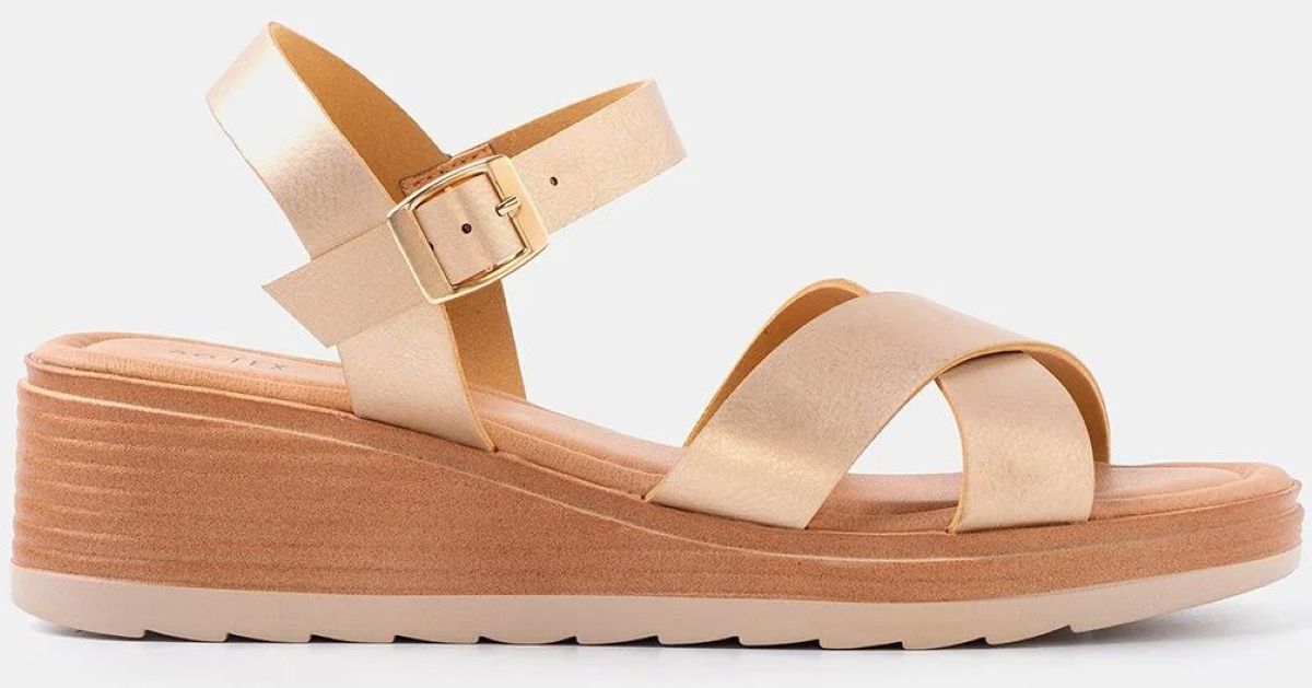 Sandalias de cuña con tiras cruzadas doradas TEX de Carrefour