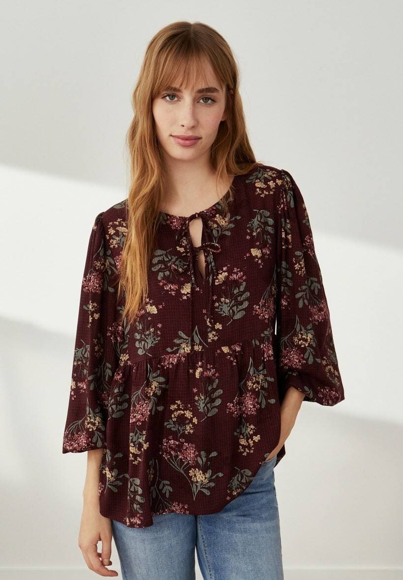 Southern Cotton Blusa estampada de manga larga
