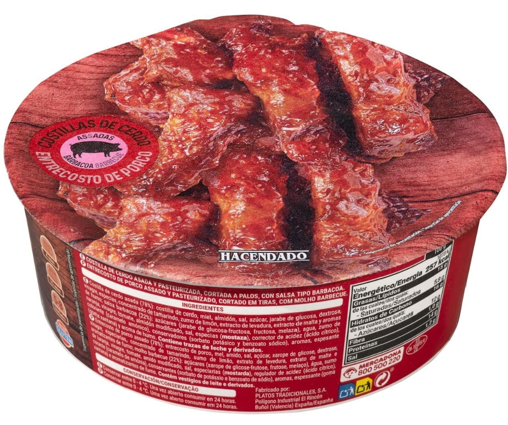 Costillas de cerdo a la barbacoa cortadas Hacendado