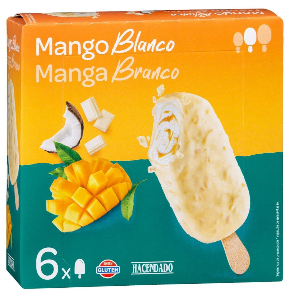 Helado bombón mango blanco Hacendado
