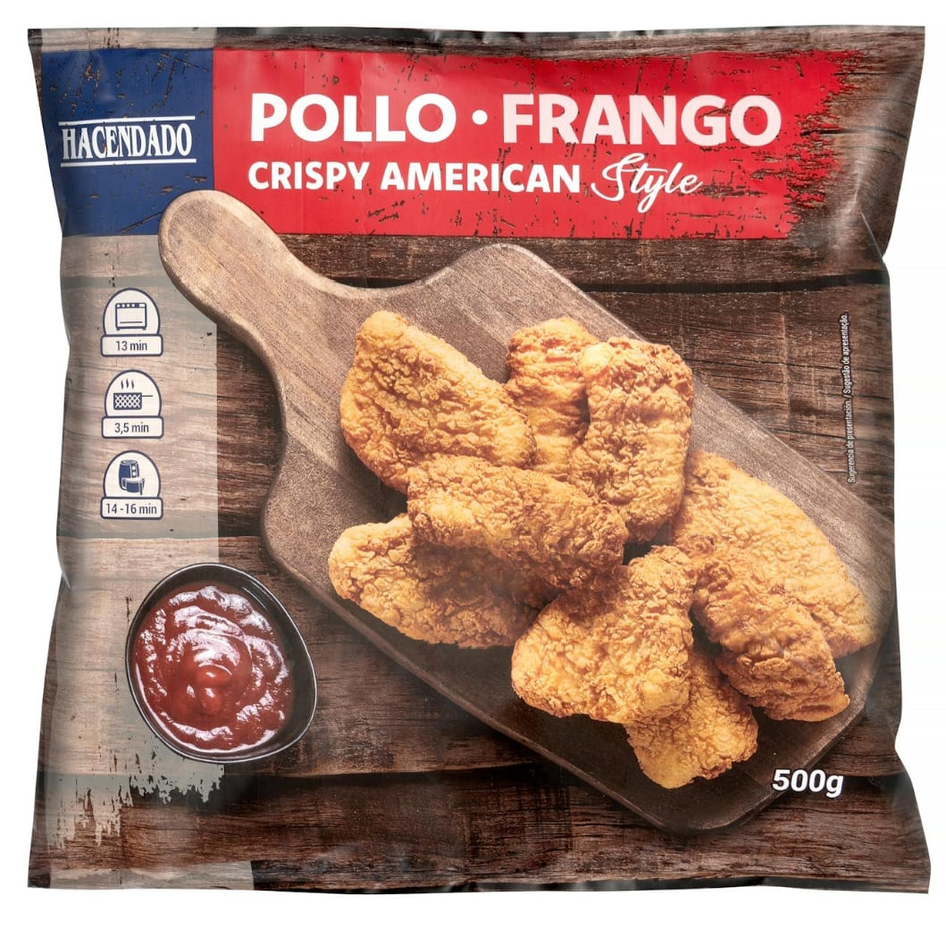 Pollo marinado rebozado Crispy American Style Hacendado ultracongelado