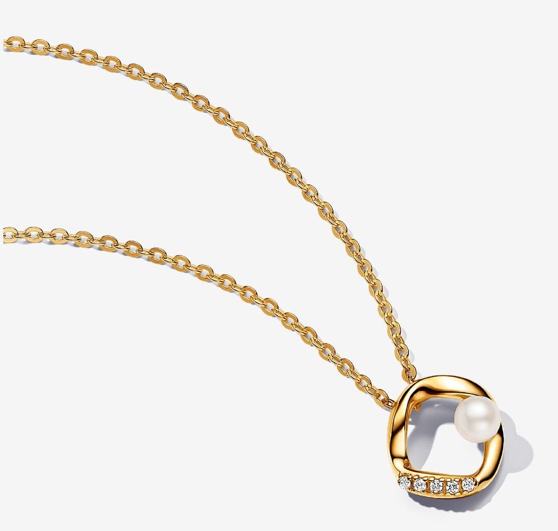 Conjunto de Regalo Pendientes y Collar Círculo Perla Cultivada de Agua Dulce de Pandora