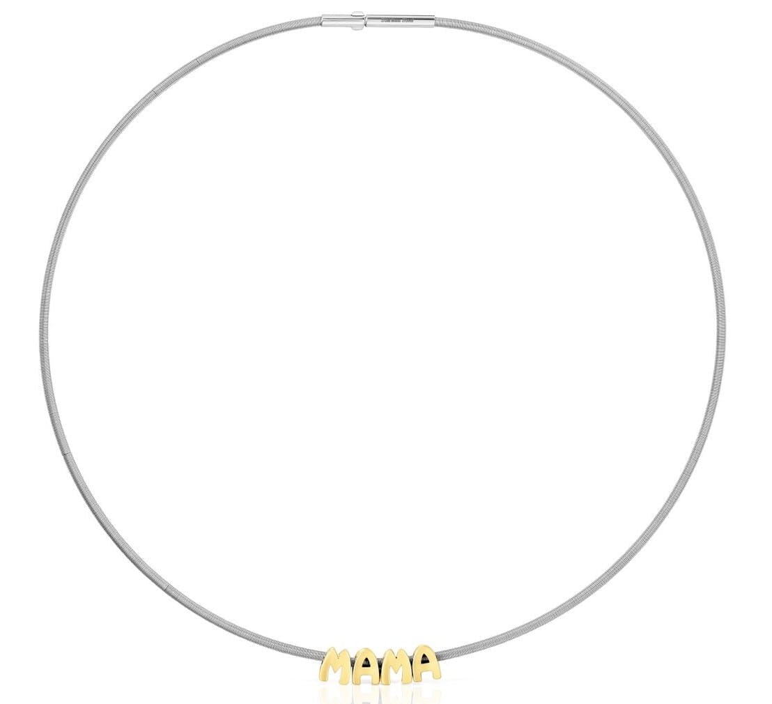 El pack de collar de acero, baño de oro 18 kt sobre plata y charms Tous Mama