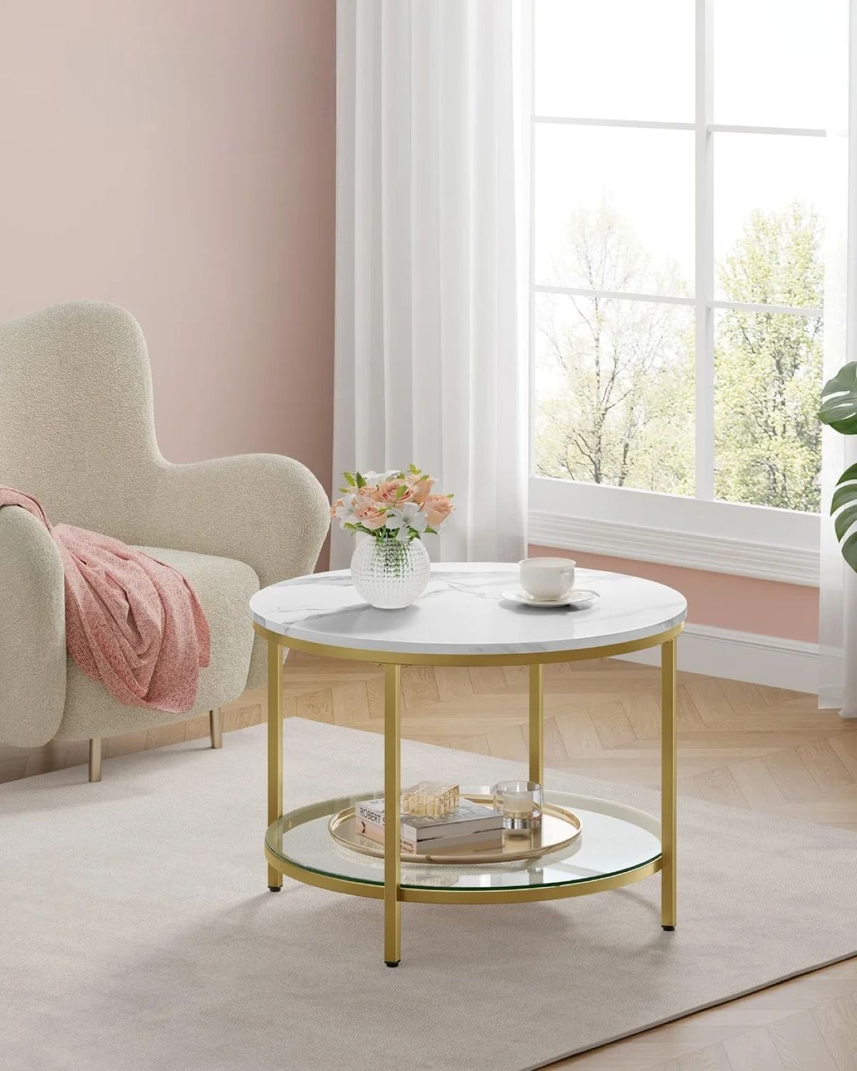 Mesa de centro redonda de imitación mármol de Leroy Merlin