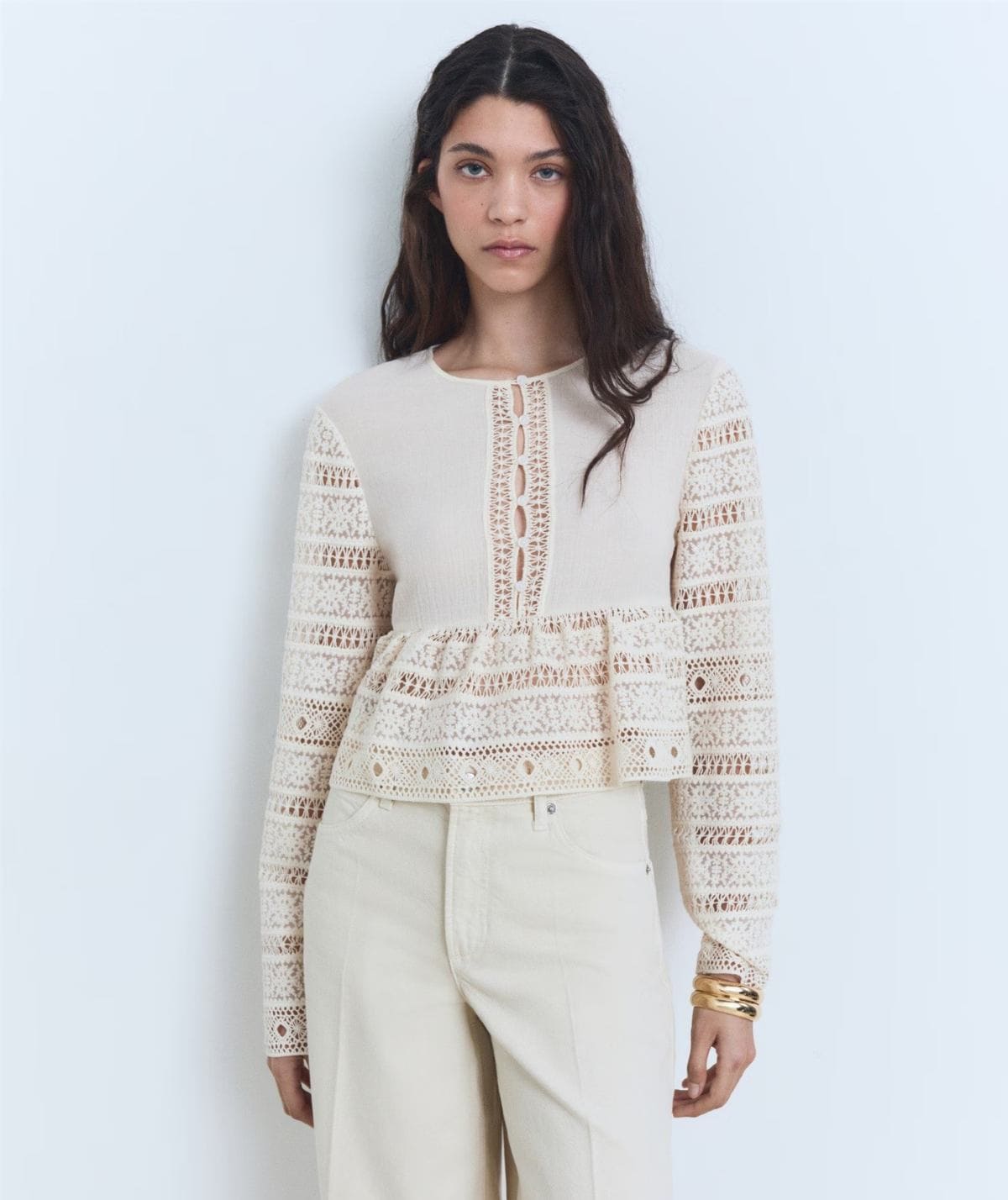 Blusa algodón bordada detalles calados de Mango