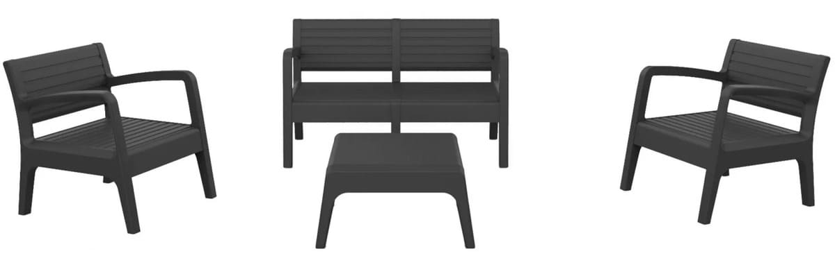 El conjunto de jardín con mesa, dos sillas y un sofá Valencia en color negro de Carrefour