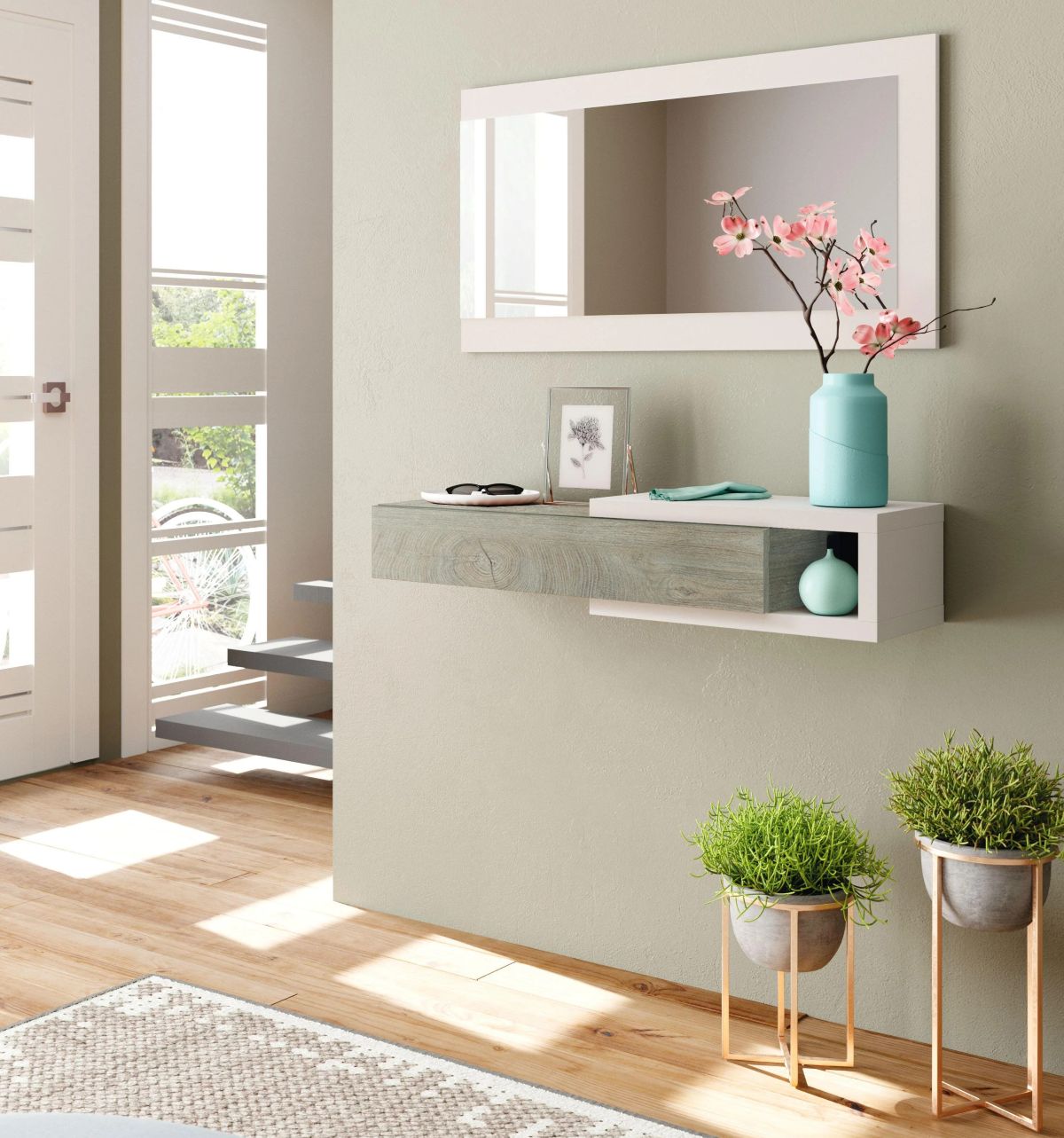 Mueble recibidor con espejo modelo Moon de Leroy Merlin