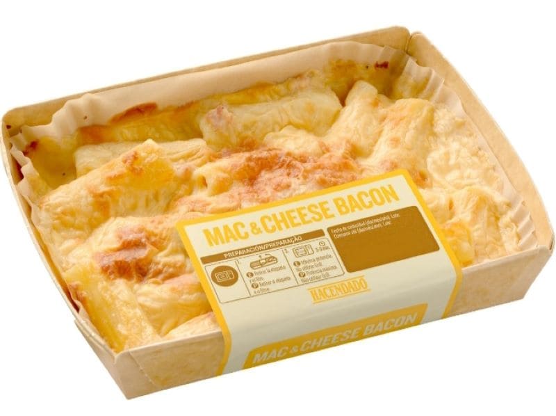 Macarrones con queso y bacon Hacendado gratinados