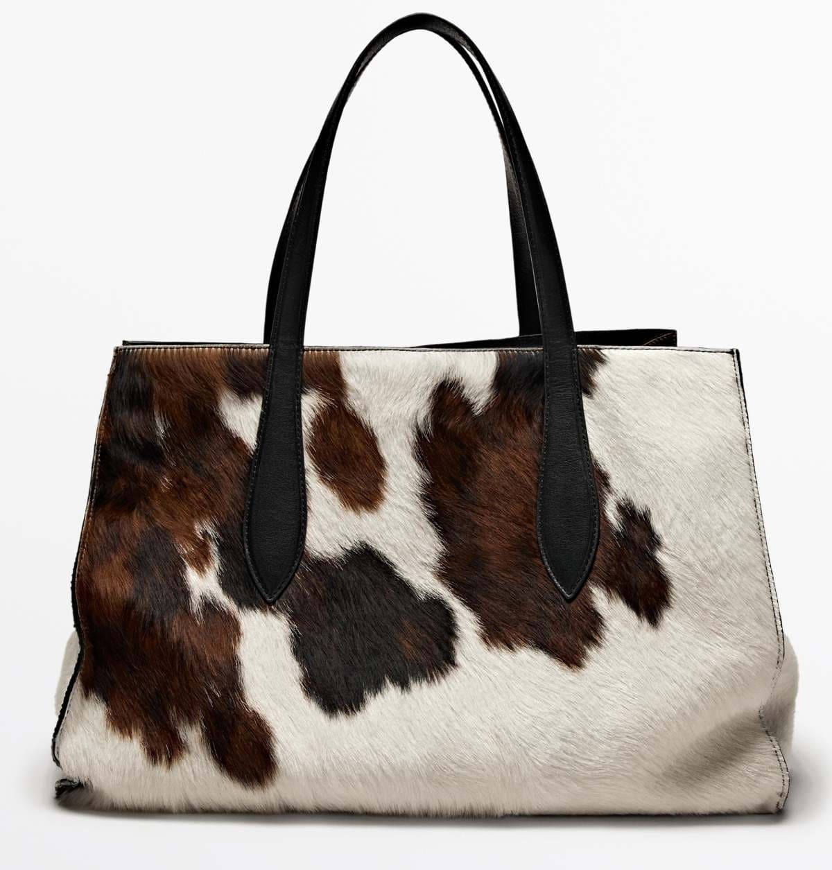 Bolso maxi tote piel pelo animal print de Massimo Dutti