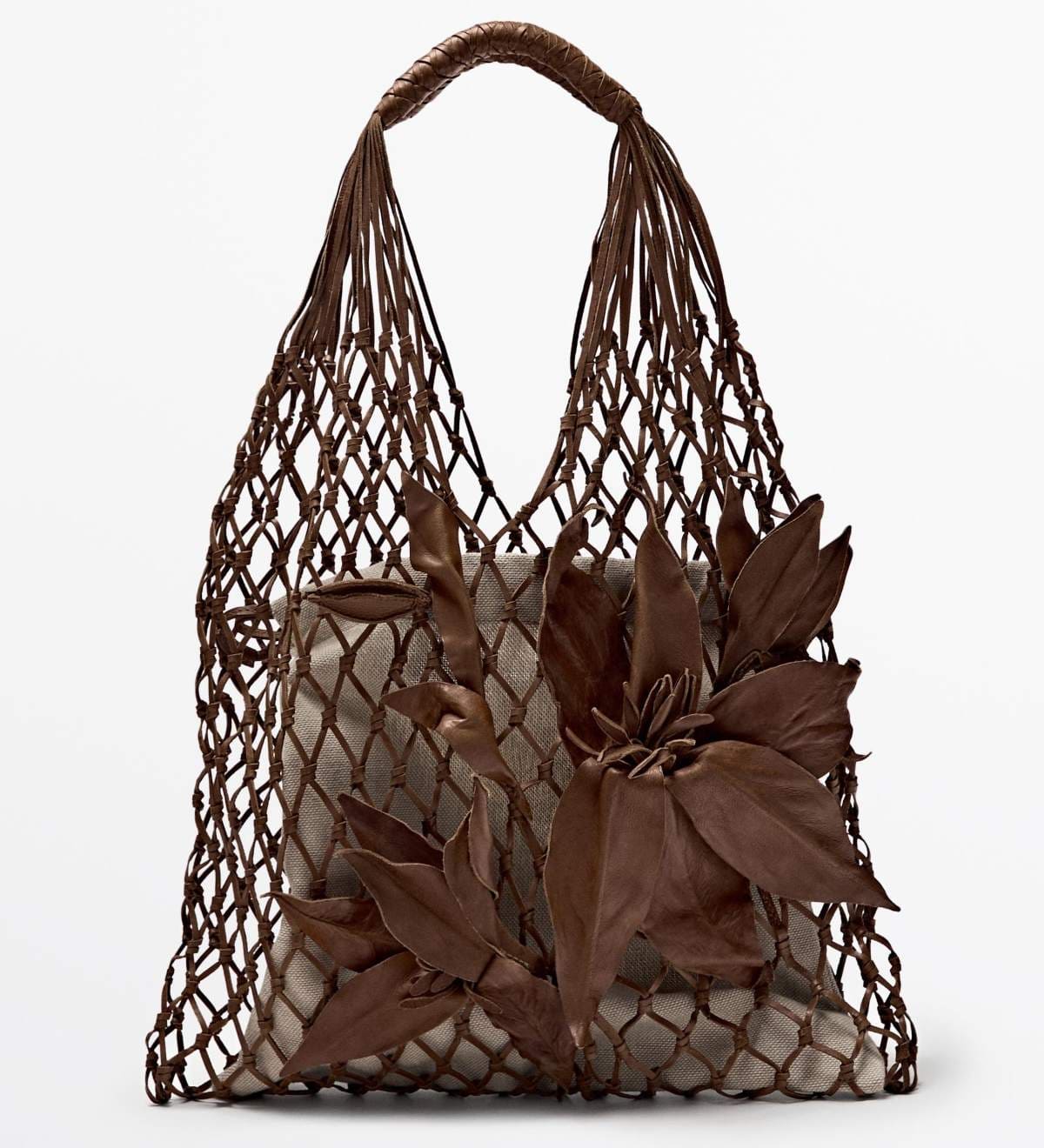 Bolso red flores piel napa de Massimo Dutti