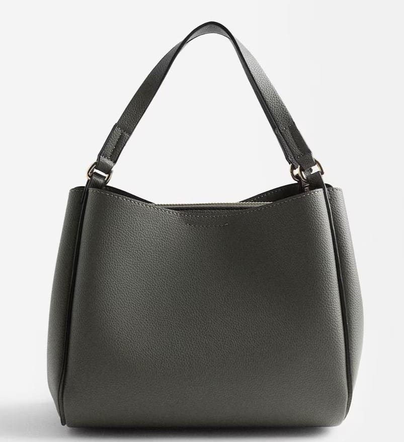 Bolso de mano estilo tote con varios compartimentos y cierre de cremallera en liso