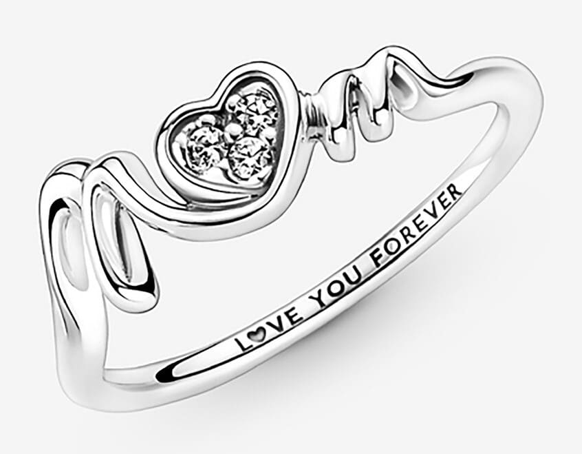 Anillo en plata de ley Corazón de Madre en Pavé