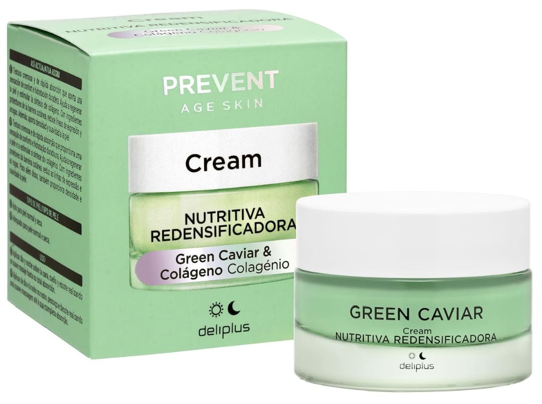 Crema facial Nutritiva redensificadora Green Caviar y Colágeno Prevent Age Skin