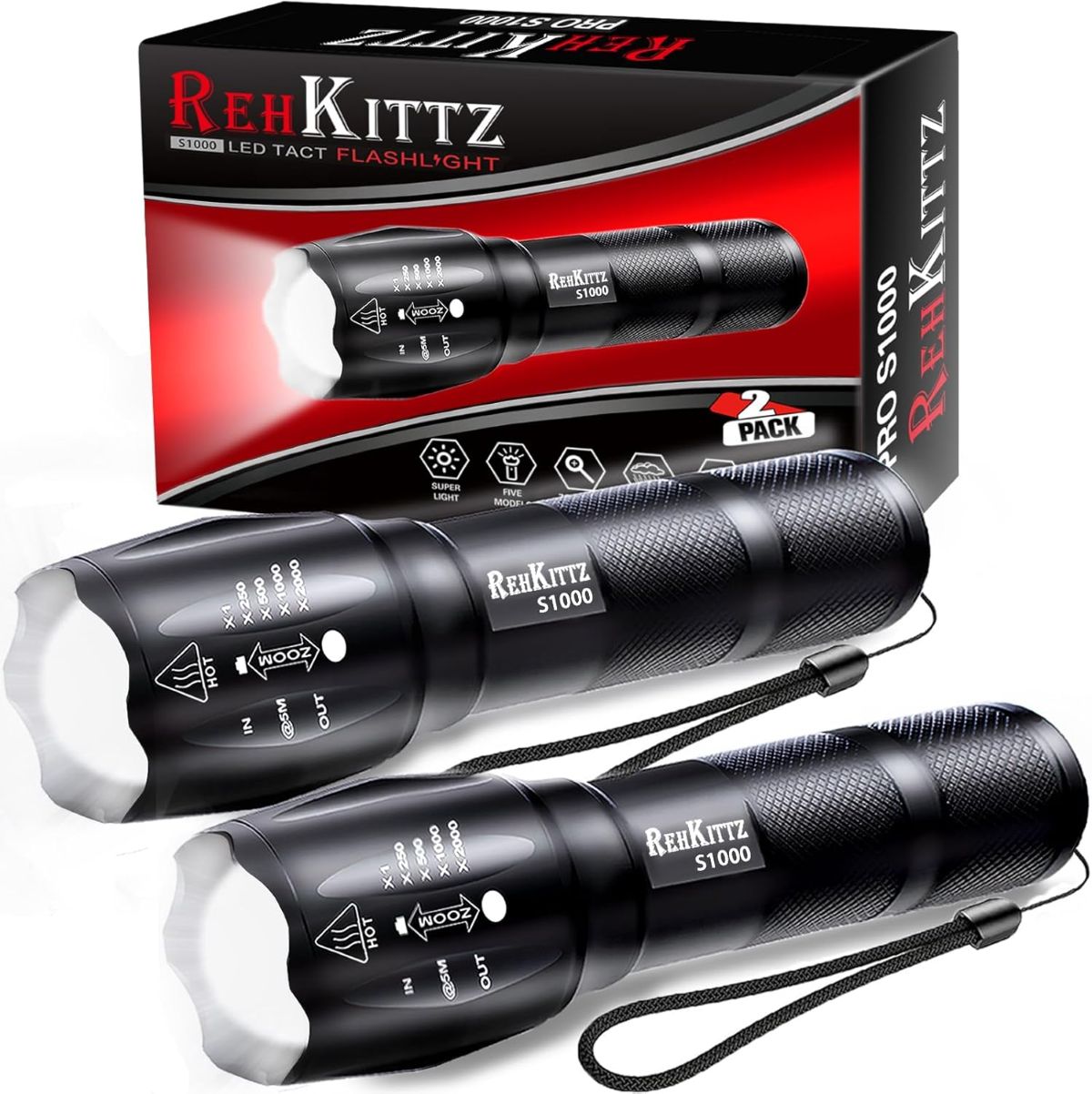 Linterna LED de alta potencia REHKITZZ de Amazon