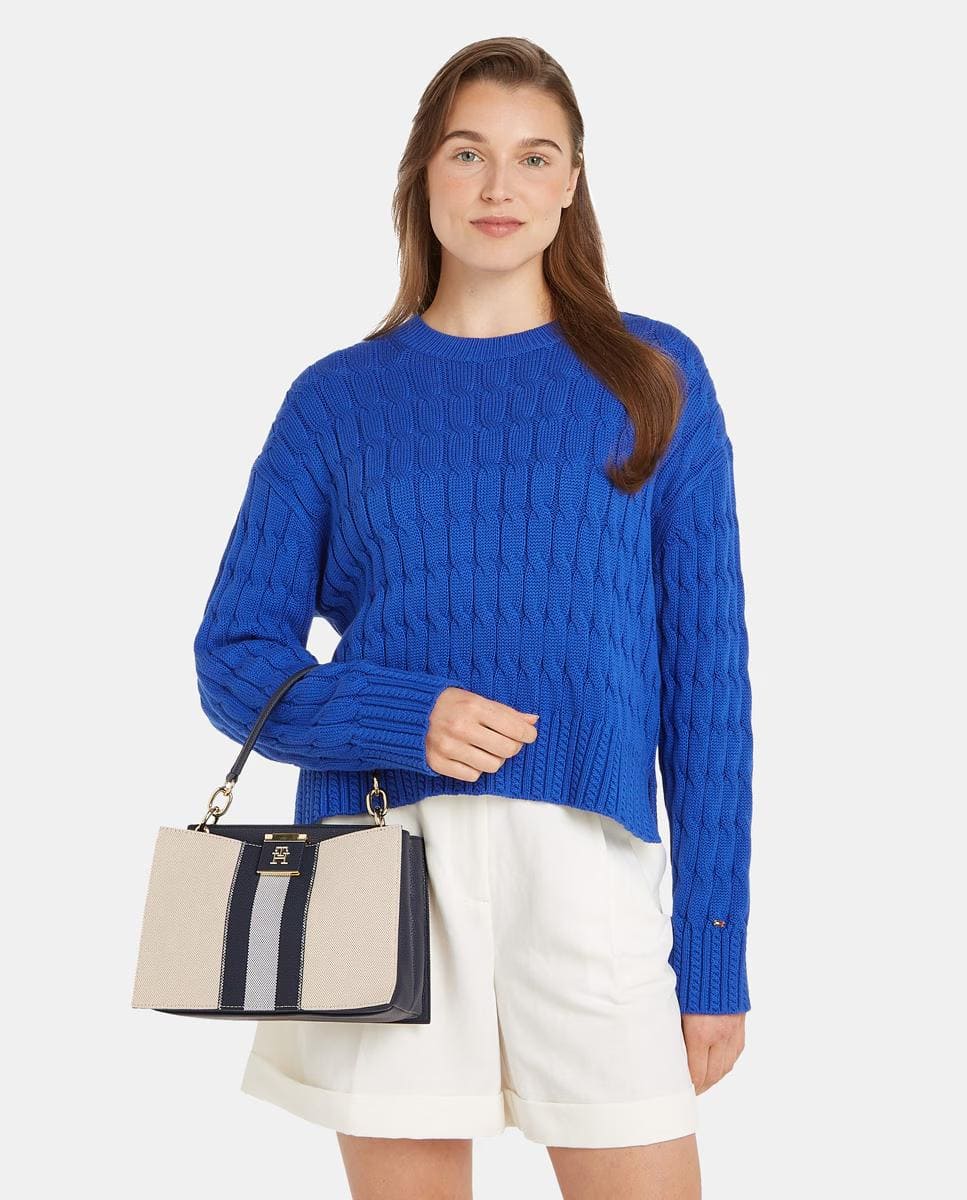 Bolso estilo mini tote de canvas con rayas