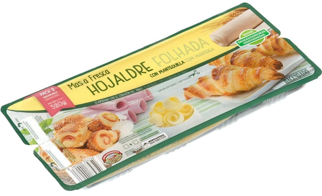 Masa de hojaldre fresca con mantequilla Hacendado