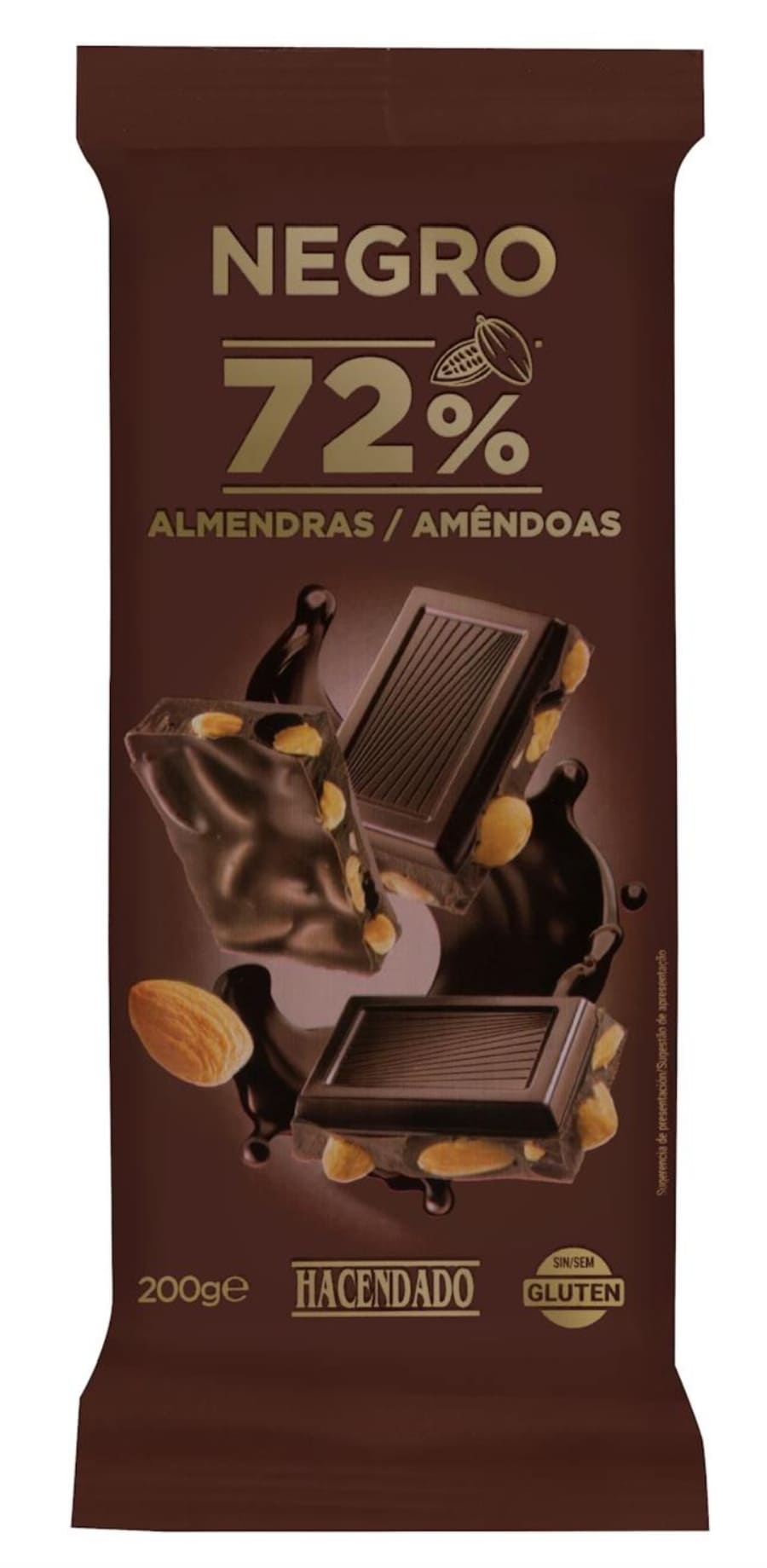 Chocolate negro 72% de cacao con almendras enteras Hacendado