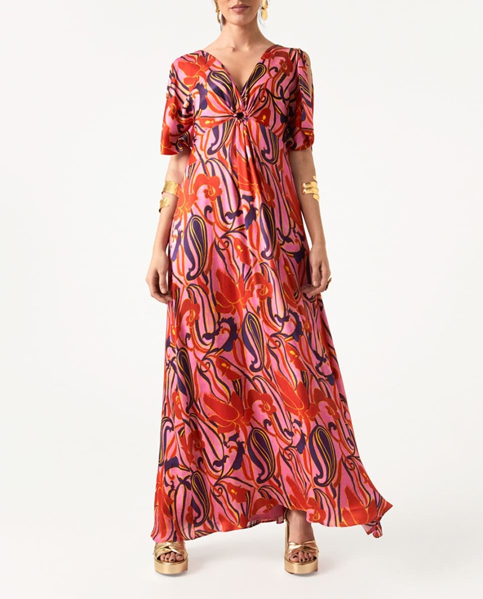 Vestido con escote de pico y manga caída