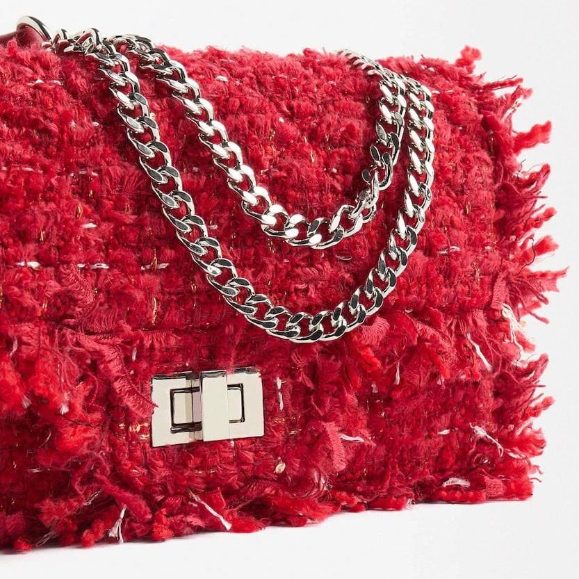 Bolso de fiesta estilo tweed convertible a bandolera