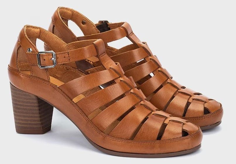 Sandalias de piel con cierre de hebilla y tacón bloque