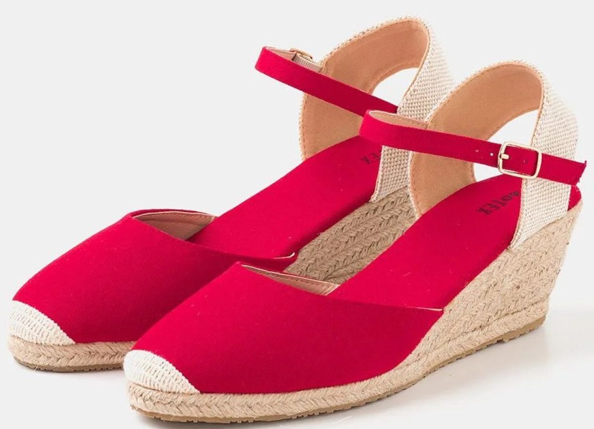 Sandalia con cuña de yute rojo TEX de Carrefour