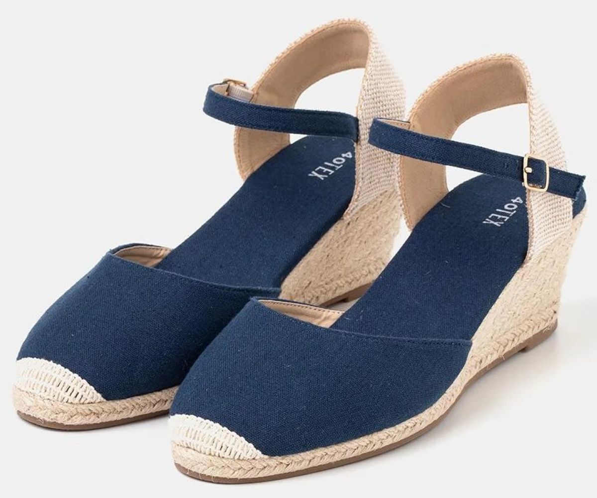 Sandalia con cuña de yute azul marino TEX de Carrefour