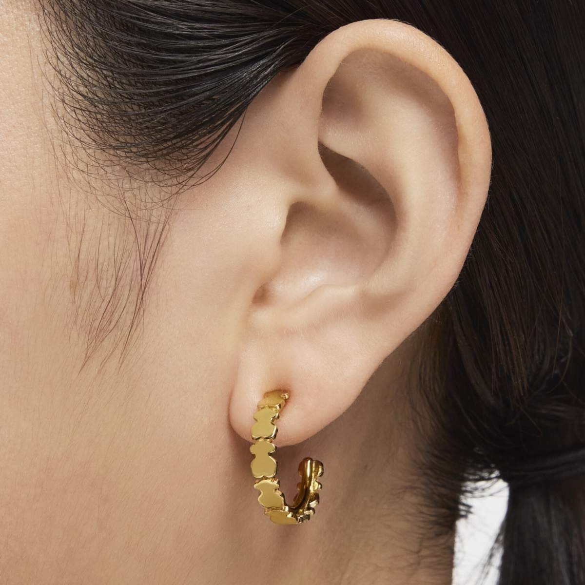 Pendientes aro con baño de oro 18 kt sobre plata Straight de TOUS