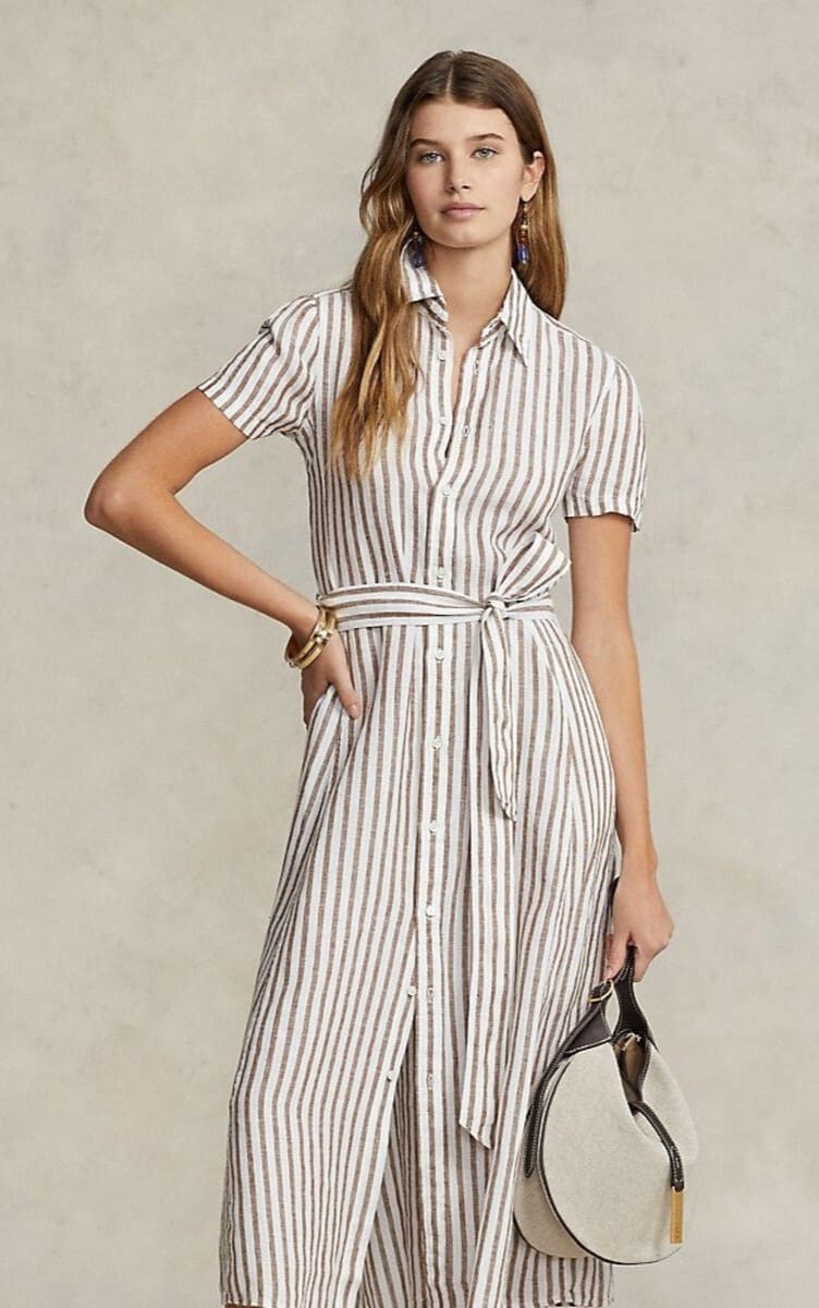 Vestido de lino con estampado de rayas