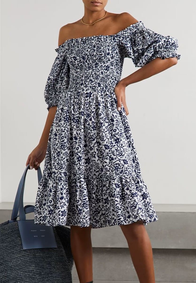 Vestido largo de manga corta semiabullonada