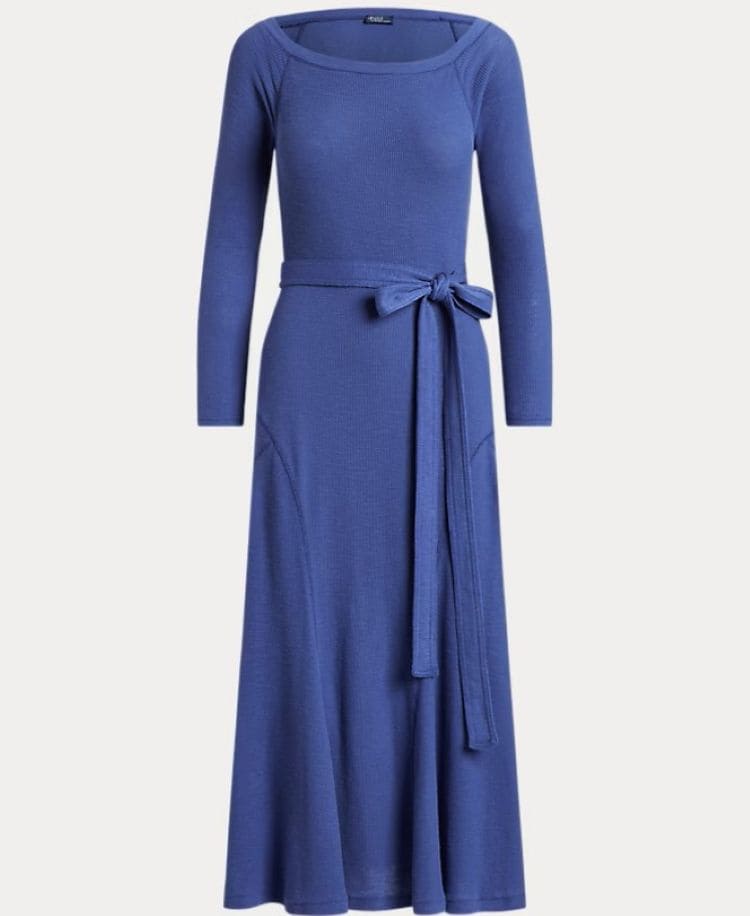 Vestido largo en algodón con cinturón a tono