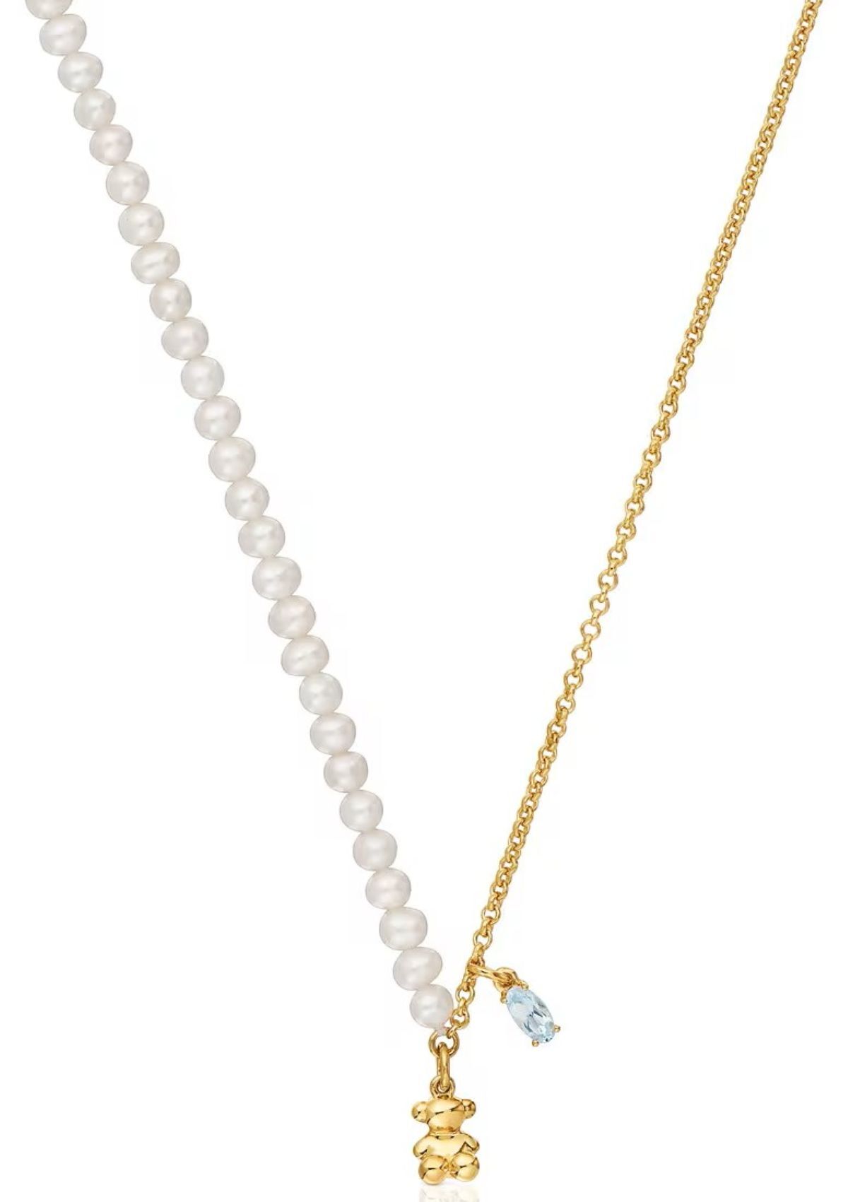 Collar corto oso con baño de oro sobre plata, perlas cultivadas y topacio Bold Bear de Tous