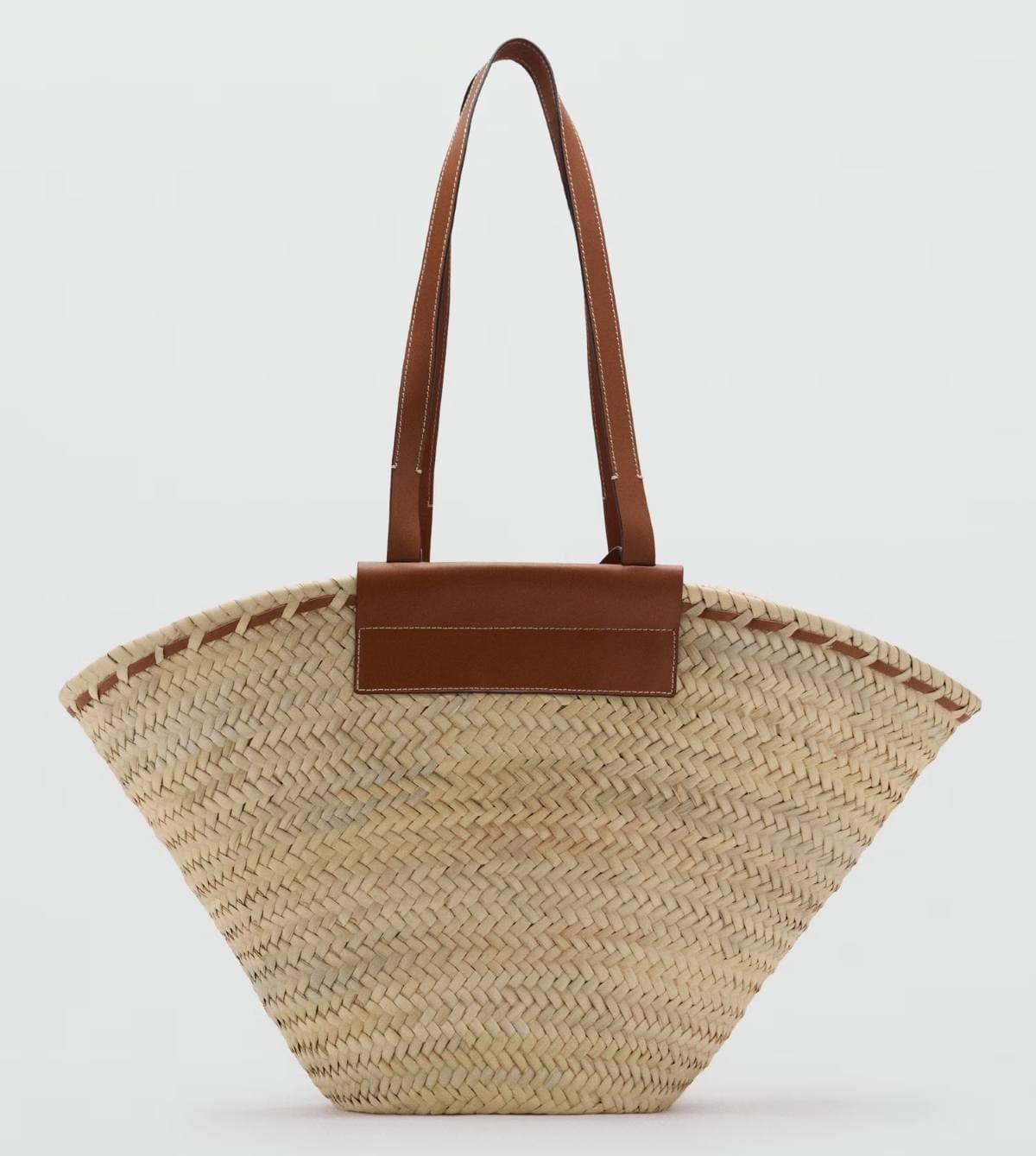 Capazo grande fibra natural asa piel de Mango