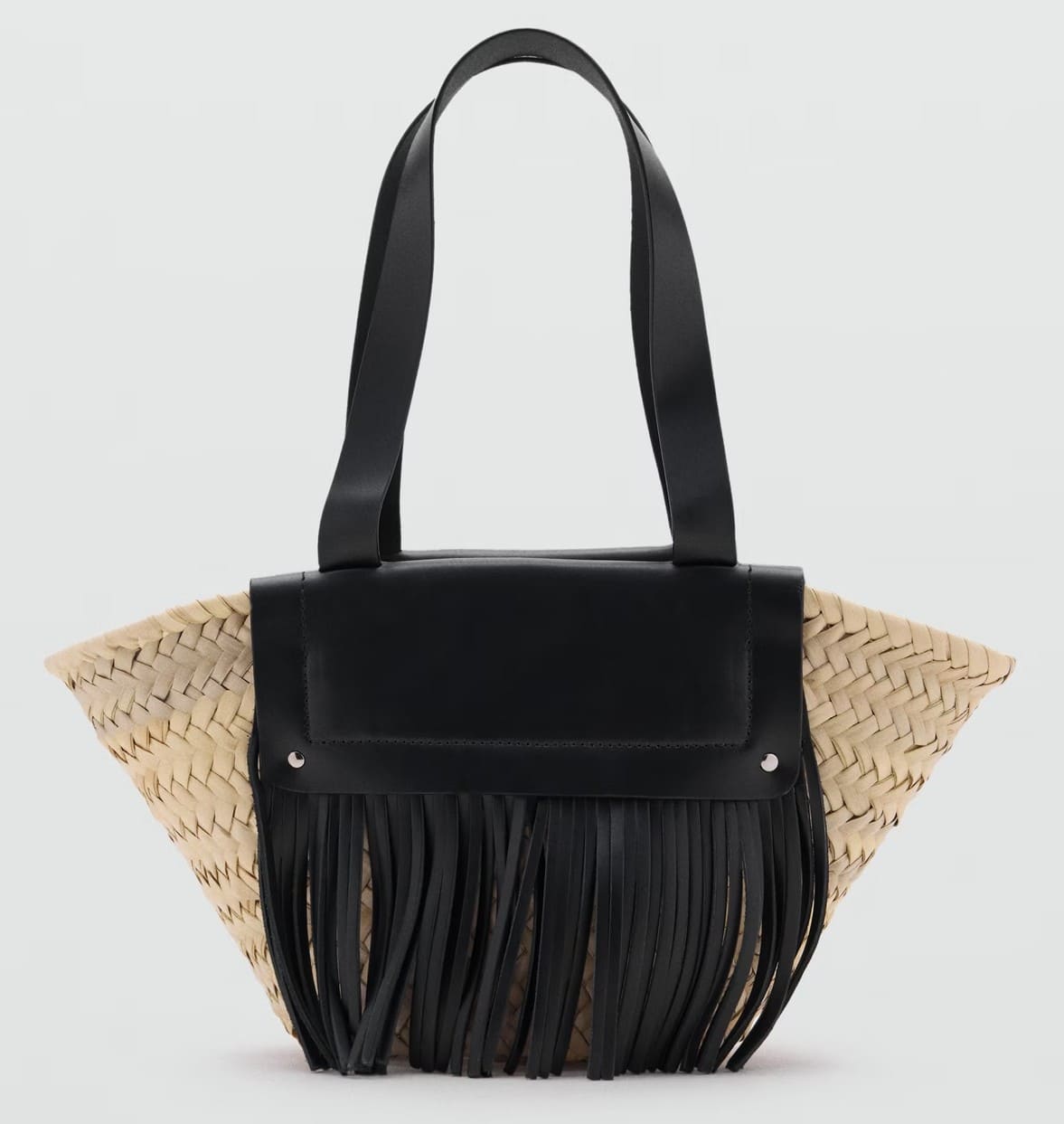 Capazo pequeño fibra natural flecos piel de Mango